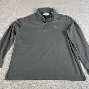 Tommy Bahama Polo Shirt Mens Large Gray Island Zone Long Sleeve Supima Cotton